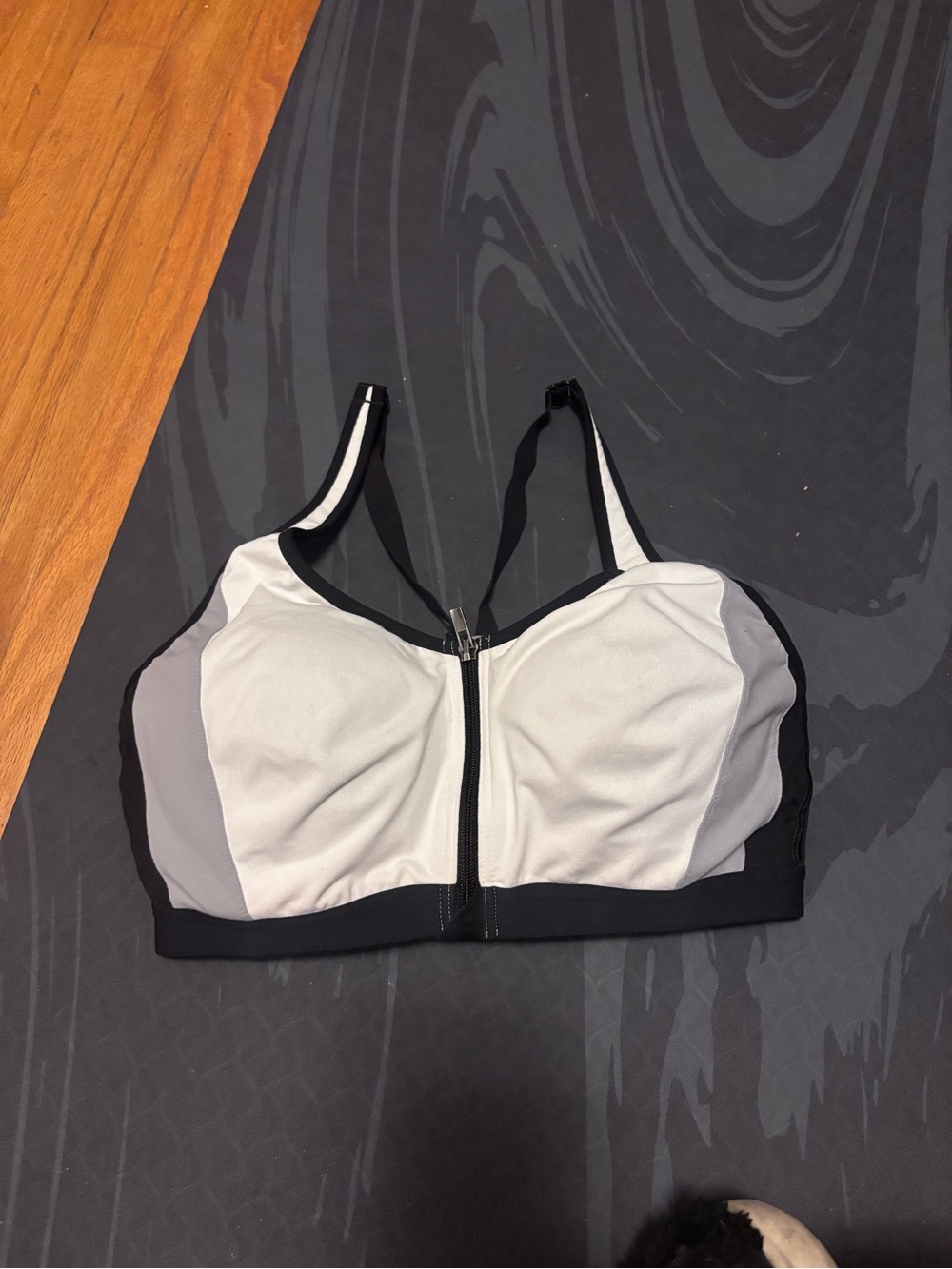 Front-Zip High Support Sports Bra in White and Gray